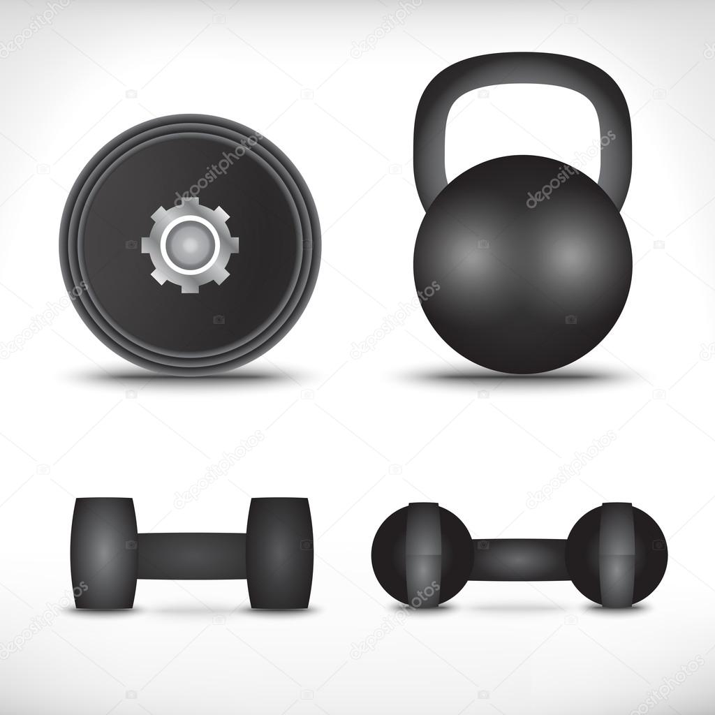 A set of dumbbells isolated on white background, fully editable, nets on handles easily removed in vector programs