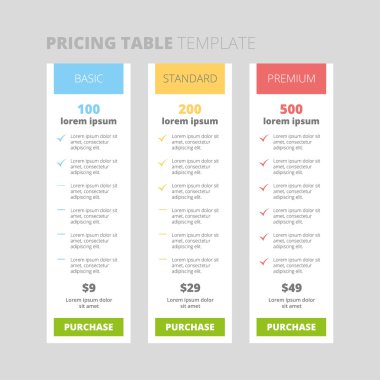 Üç tarifeler. site için arabirimi