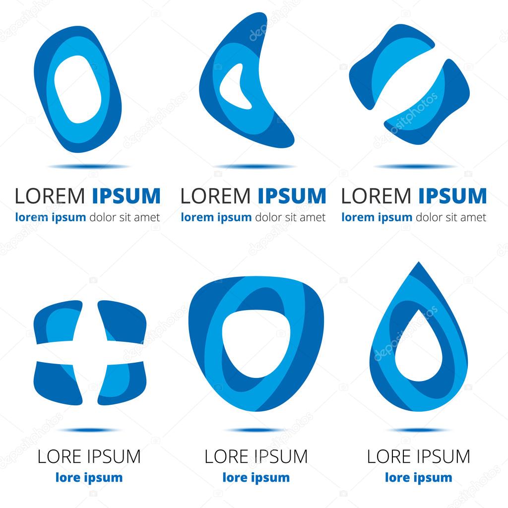 Abstract logo set with different shapes and blue color