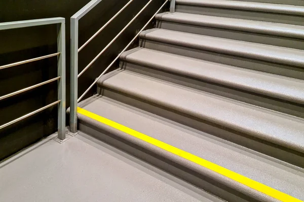 Yellow Warning Sign Stairs Signifying Potential Hazard Steep Stairs Care — Stock Photo, Image