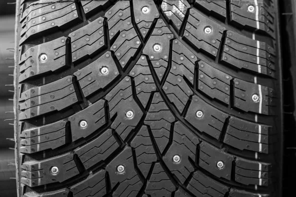 Closeup View Studded New Winter Tire Tread — Stock Photo, Image