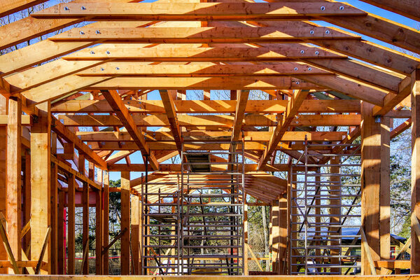 modern construction with wooden details, the new building are built with green materials and environmentally friendly