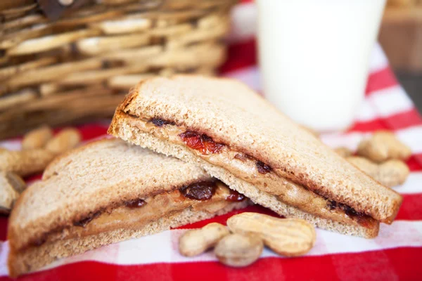 Arašídové máslo a želé sendvič piknik — Stock fotografie