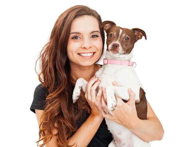 Chica feliz con perrito — Foto de Stock