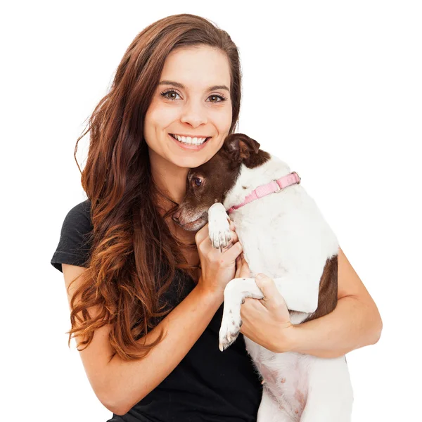 Pretty Woman Holding Little Dog — Stock Photo, Image