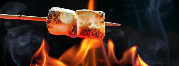 Marshmallows am Lagerfeuer braten — Stockfoto