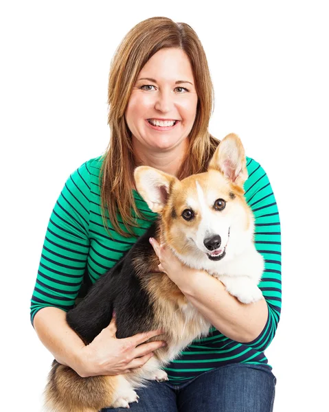 Closeup de Lady și Welsh Corgi Dog — Fotografie, imagine de stoc