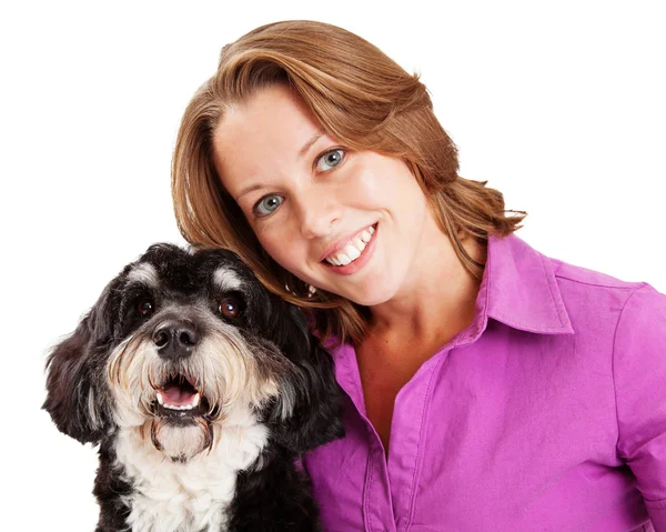 Closeup of Woman and Poodle Mix Dog — Stock Photo, Image