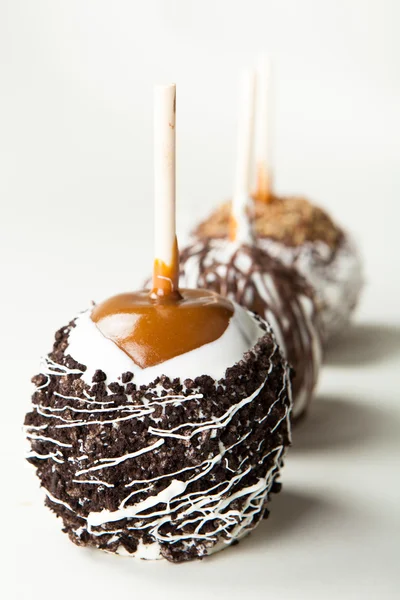 Three Gourmet Caramel Apples — Stock Photo, Image