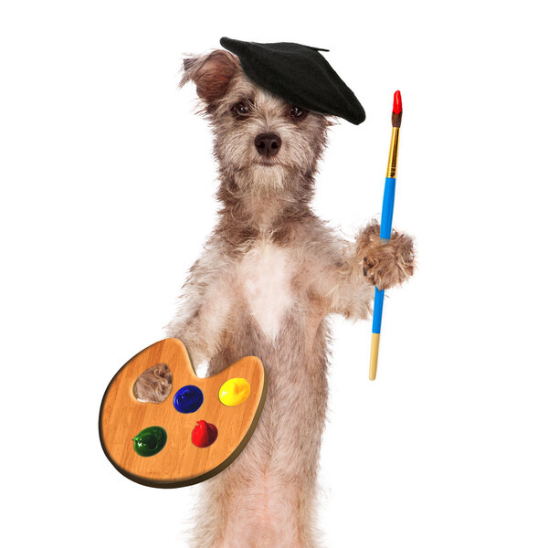 Дог-художник с палитрой
