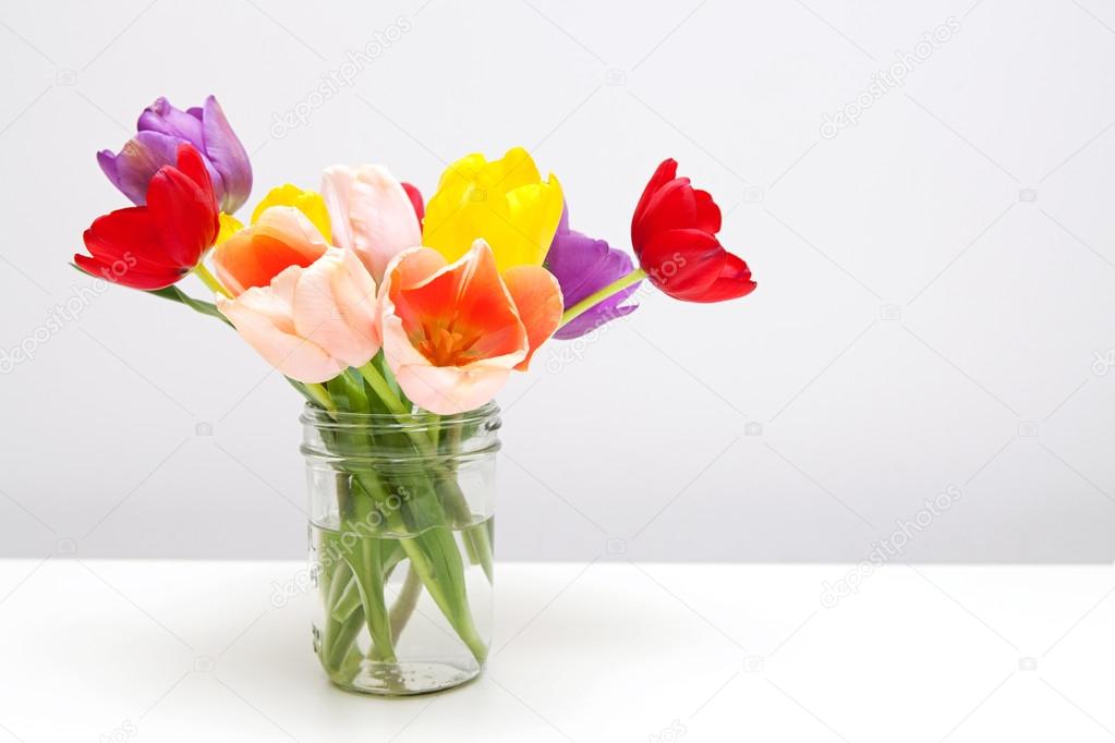 Colorful Tulips in Mason Jar