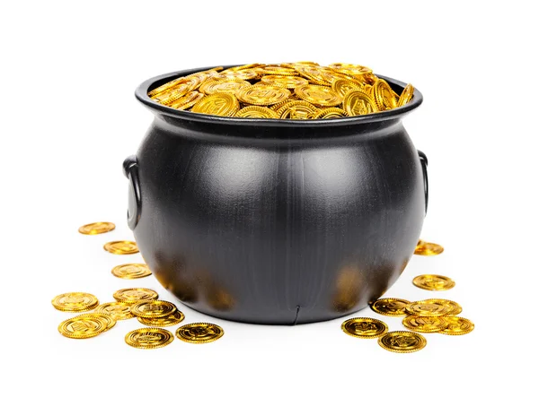 Pot gevuld met gouden munten — Stockfoto