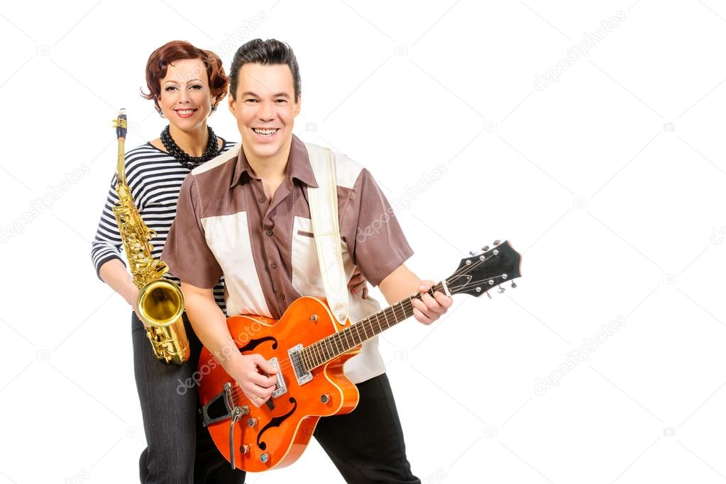 exciting musicians. Guitarist and saxophonist duo in the style of the 60s.