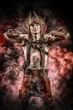 Hephaestus. Yangın steampunk mekanik aygıtlar adamla. 