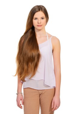 kız portre. Sağlıklı saç, saç bakım. 