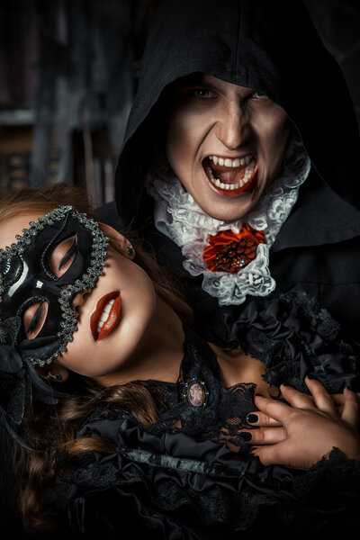 frightening kiss. Halloween concept.