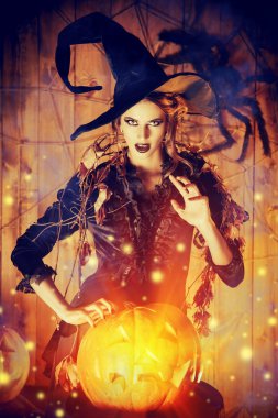 Dişi Büyücü. Cadılar Bayramı kavramı. 