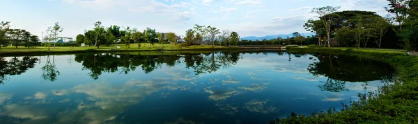 Landscape garden design with lagoon — Stock Photo, Image