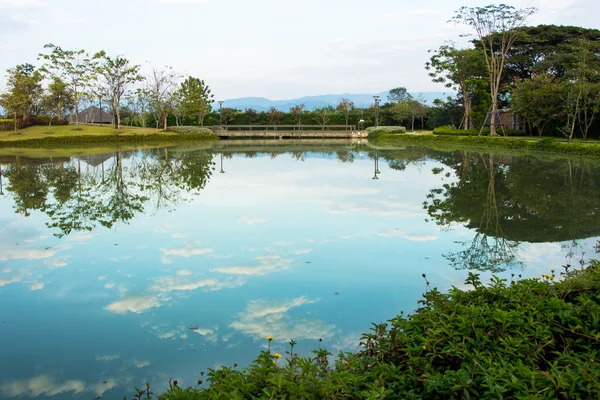 Landscape garden design with lagoon — Stock Photo, Image