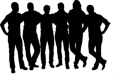 Bir grup insanlar veya arkadaş ayakta siluet vektör