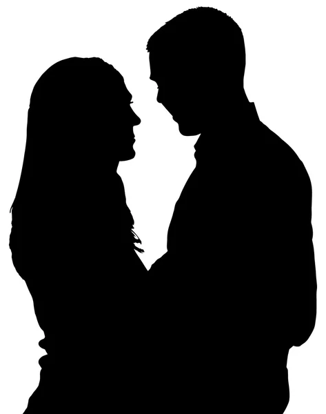 Vector silhouette of a happy couple holding and looking at each other — Stock Vector