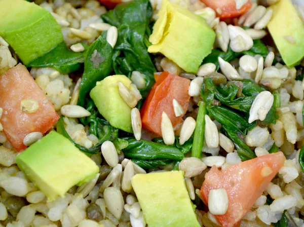 Salade de lentilles végétaliennes et riz brun à grains entiers — Photo