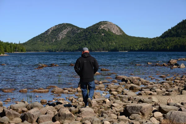 Hombre caminando o caminando por el Parque Nacional Acadia en Maine —  Fotos de Stock
