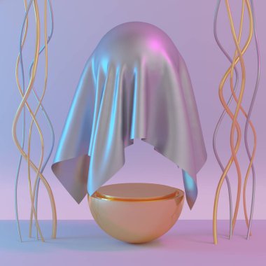 Soyut asgari tasarım elemanları. Altın ve gümüş matireler. 3d oluşturma.