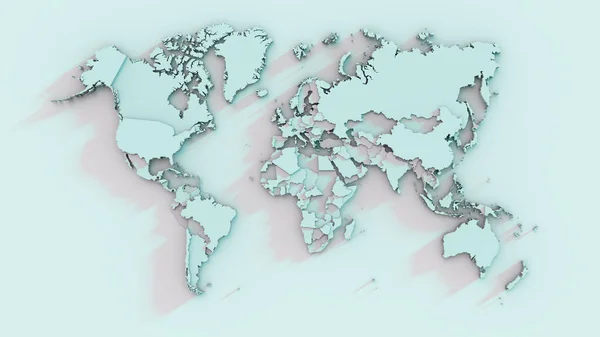 Mapa Del Mundo Con Continentes Países Elevados Renderizado —  Fotos de Stock