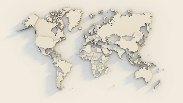Mapa Del Mundo Con Continentes Países Elevados Renderizar — Foto de Stock