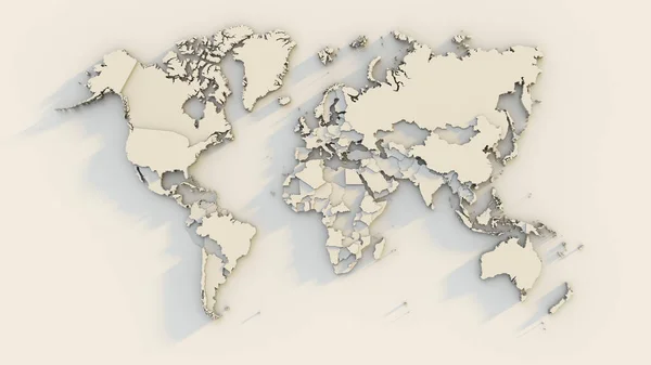 世界地图与发达的大陆和国家 3D渲染 — 图库照片