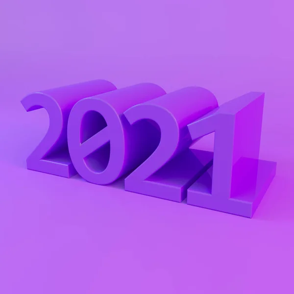 Номер 2021 Фиолетовом Фоне Арт Концепция Рендеринг — стоковое фото