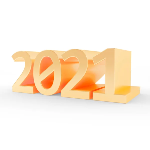 Número 2021 Sobre Fondo Blanco Material Dorado Renderizado — Foto de Stock
