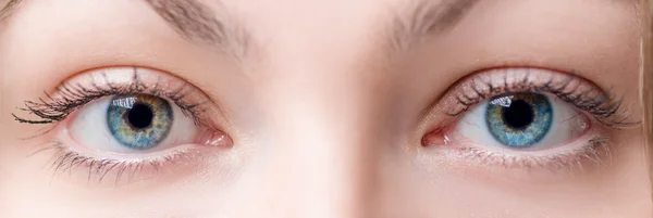 Dwa piękne kobiece oko z obiektywem z bliska — Zdjęcie stockowe