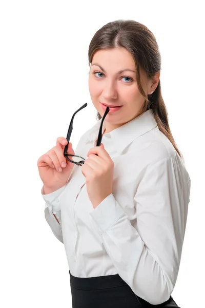 Retrato de una hermosa chica con gafas aisladas — Foto de Stock