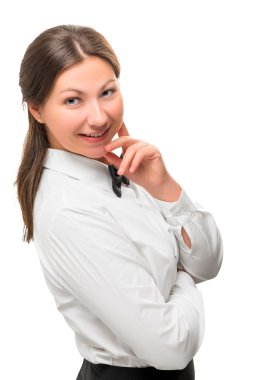 Kız beyaz bir gömlek izole 30 yaşında