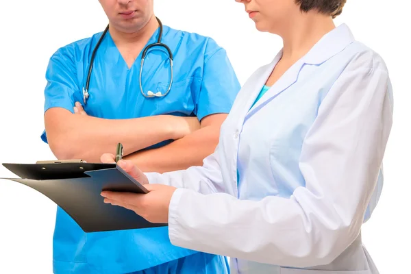 Alvejar colegas médicos em um fundo branco — Fotografia de Stock