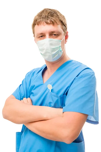 Retrato vertical del médico dentista en una máscara aislada —  Fotos de Stock