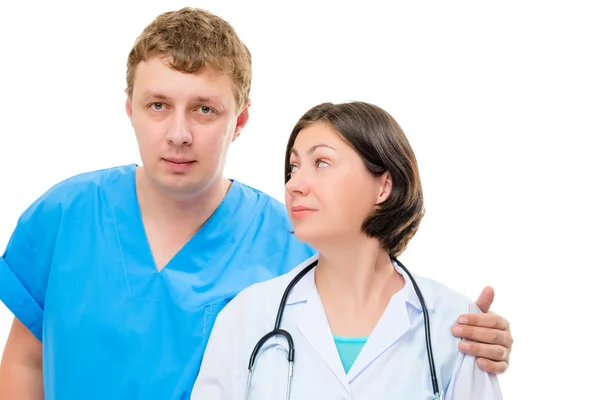 A pair of medical colleagues on a white background isolated — Stock Photo, Image