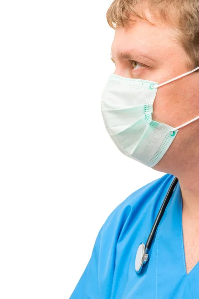 Vertical portrait of a surgeon wearing a mask closeup isolated — Stock Photo, Image