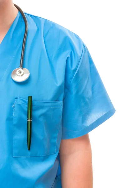 Caneta no bolso de um terno do médico close-up em um ba branco — Fotografia de Stock