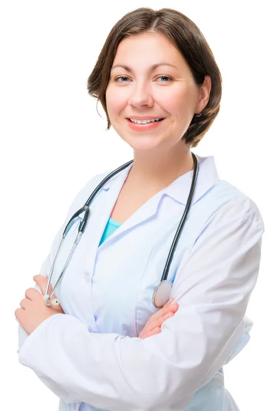 Terapeuta médico de sucesso bonito em um fundo branco — Fotografia de Stock
