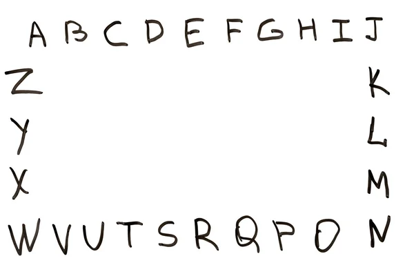 Englisches Alphabet, geschrieben durch Marker auf einer weißen Tafel, und ein pl — Stockfoto