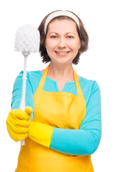 Ritratto di una bella casalinga con un con il pennello per clea — Foto Stock