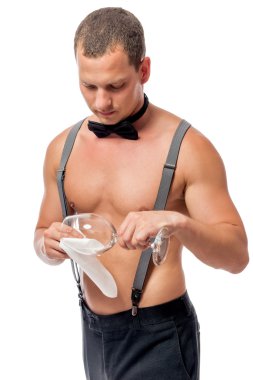 seksi garson cam peçete üzerinde beyaz bir arka plan mendil.