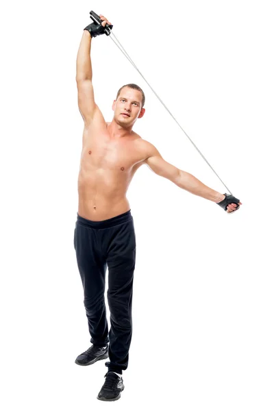 Homem estende os músculos das costas antes do exercício — Fotografia de Stock