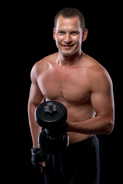 Buone bodybuilder con manubrio e busto nudo — Foto Stock