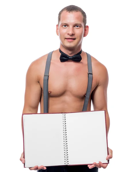 Jonge stripper met een menu in zijn handen — Stockfoto