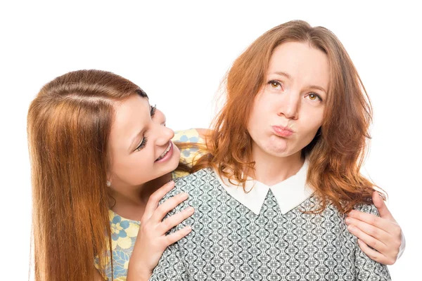 Caring girl comforting her distressed a girlfriend, isolation — Stock Photo, Image