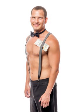 striptizci ile izole beyaz zemin üzerinde bir ödül